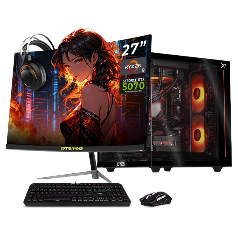 Xtreme pc rtx 5070 ryzen 9 16gb ddr5 1tb monitor 27 black