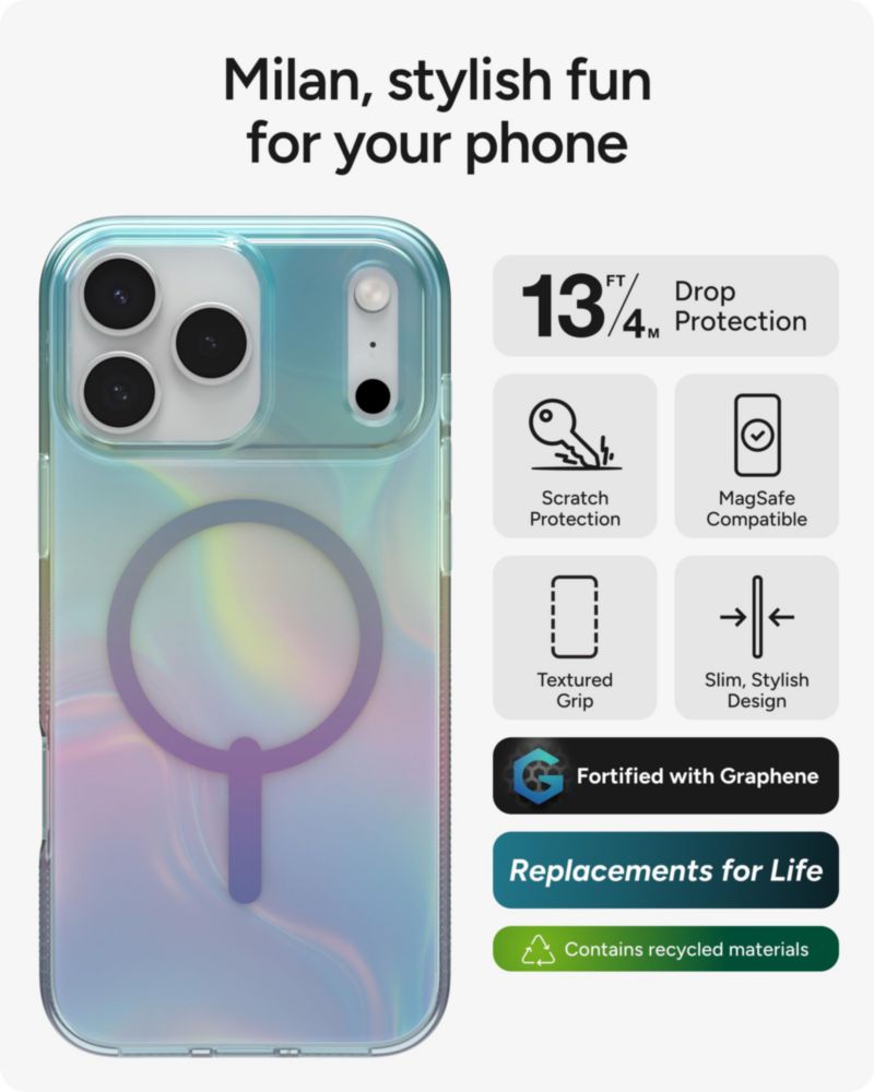 Funda para iPhone 17 Pro Max ZAGG Milan Iridiscente con protección contra caídas de 4 m