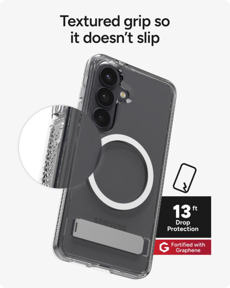 Funda transparente ZAGG para Galaxy S26 con soporte protección contra caídas de 4 m y grafeno