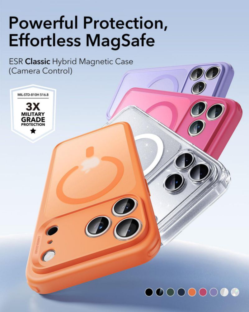 Funda ESR para iPhone 17 Pro resistente a golpes compatible con MagSafe color morado