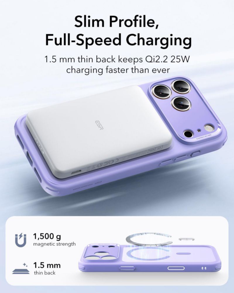 Funda ESR para iPhone 17 Pro resistente a golpes compatible con MagSafe color morado