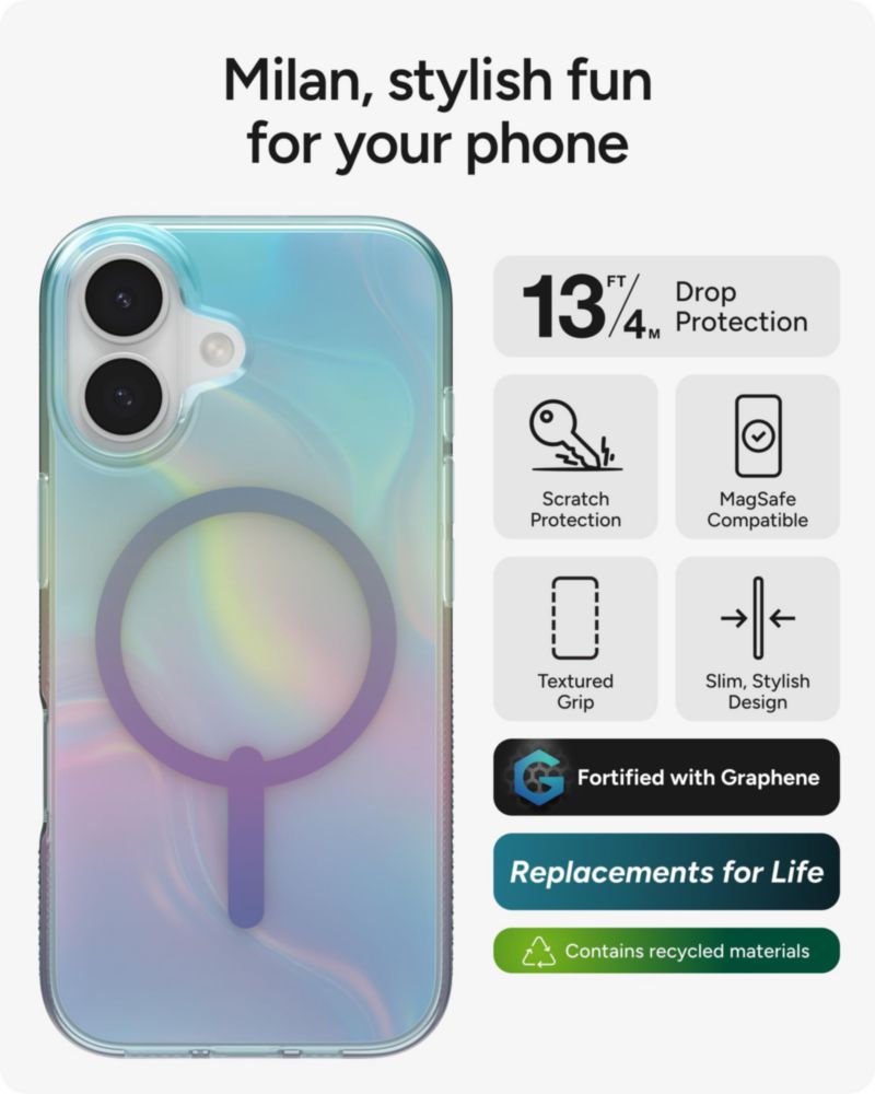 Funda ZAGG Milan Snap para iPhone 17 iridiscente protección contra caídas de 4 m