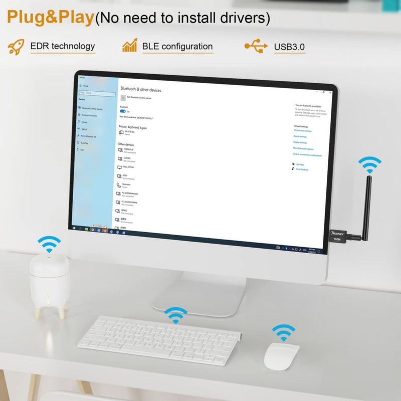 Adaptador Bluetooth 5.3 Techkey USB de largo alcance 100 m