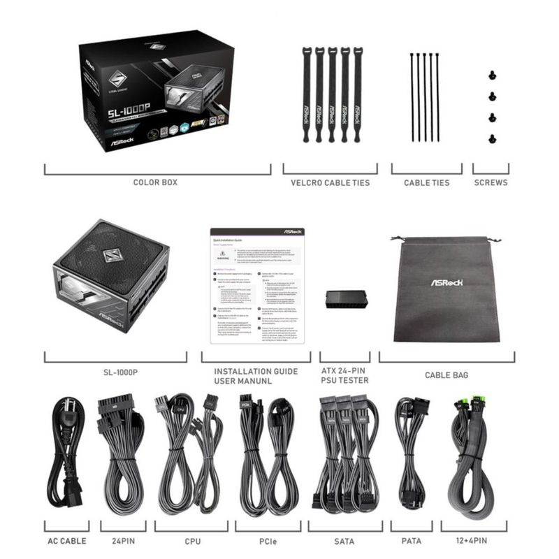 Fuente de alimentación ASRock SL-1000P 1000W 80 Plus Platinum modular