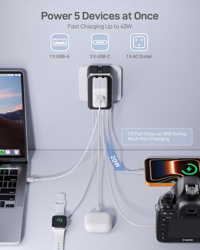 Adaptador de viaje EPICKA Air 40W PD de carga rápida USB