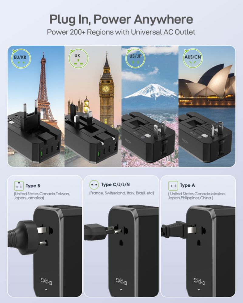 Adaptador de viaje EPICKA Air 40W PD de carga rápida USB