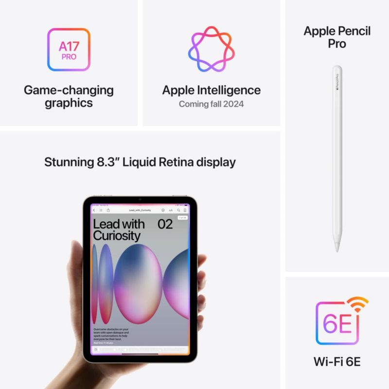 Tableta Apple iPad Mini (A17 Pro) de 83 pulgadas 128 GB Wi-Fi 6E Starlight