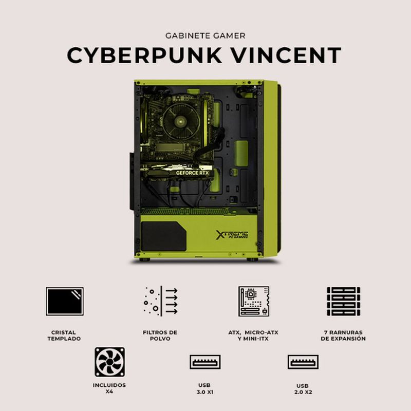 Gabinete xtreme pc cyberpunk vincent media torre 4 fan argb