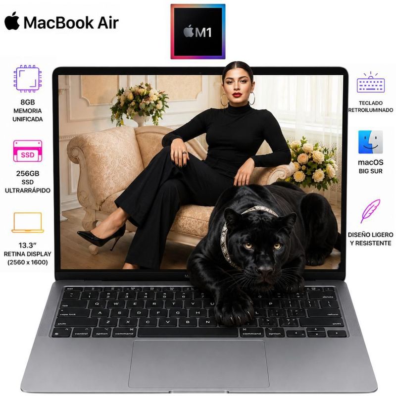 Apple MacBook Air M1 - 13.3" - 8GB RAM 256GB SSD - Retina macOS - Gris Espacial - Reacondicionado
