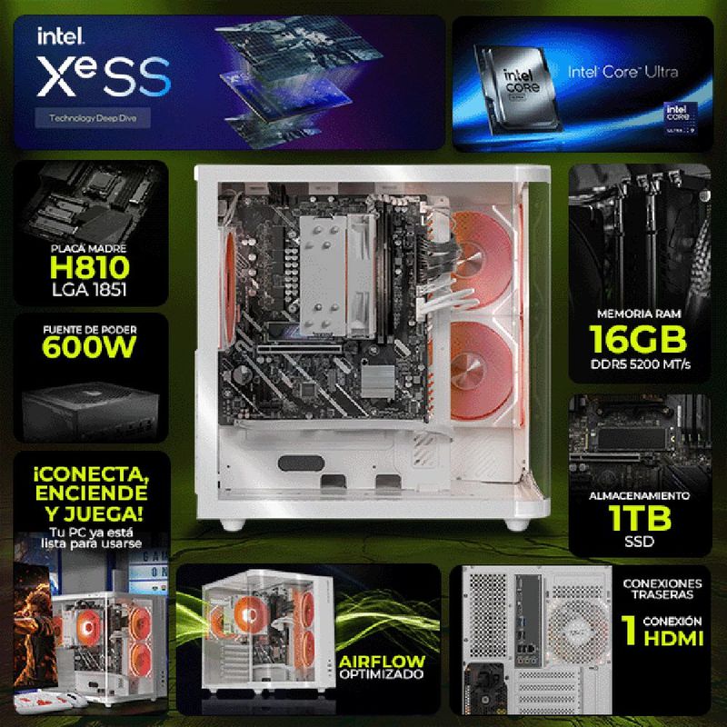 Computadora dxt ultra 9 16gb ddr5 ssd 1tb monitor 27 white