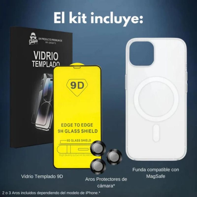 Kit Armor iPhone: Funda MagSafe + Mica 9D + Protector Cámara Mr. Gadgets