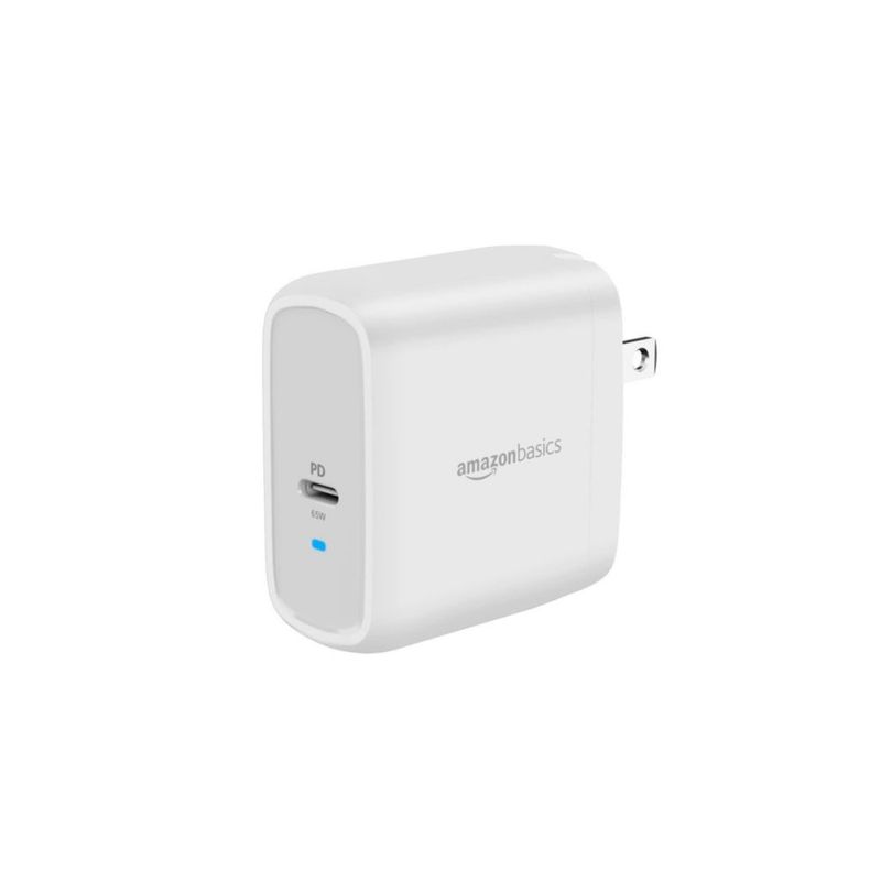 Cargador de pared Amazon Basics 65W GaN USB-C PD 3.0 Blanco