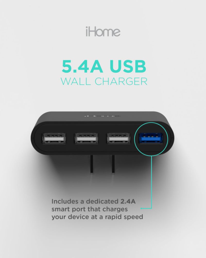 Cargador de pared USB iHome Slim AC Pro multipuerto de 4 puertos