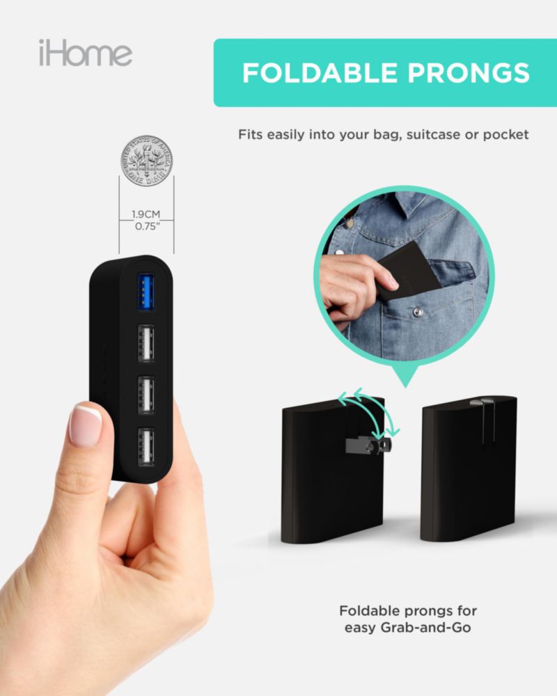 Cargador de pared USB iHome Slim AC Pro multipuerto de 4 puertos