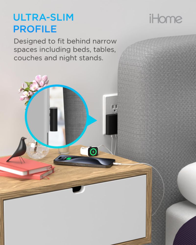 Cargador iHome Multiport 36W USB-C AC Pro de 2 puertos plano