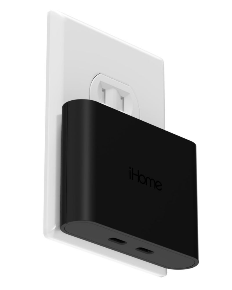 Cargador iHome Multiport 36W USB-C AC Pro de 2 puertos plano