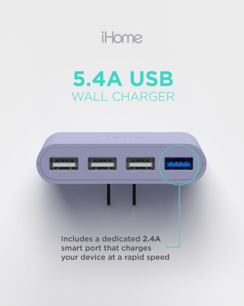 Adaptador de carga iHome Slim Cargador de pared USB de 4 puertos