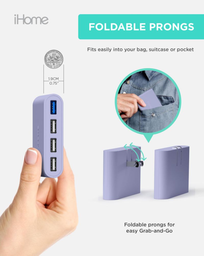 Adaptador de carga iHome Slim Cargador de pared USB de 4 puertos