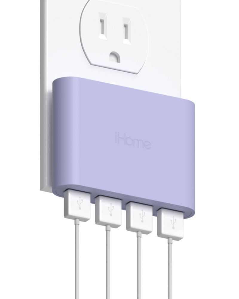 Adaptador de carga iHome Slim Cargador de pared USB de 4 puertos