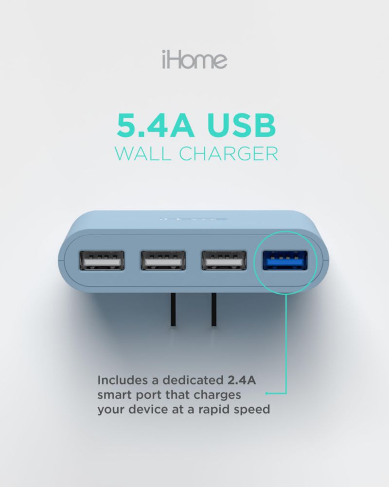 Adaptador de carga iHome Slim cargador de pared USB de 4 puertos