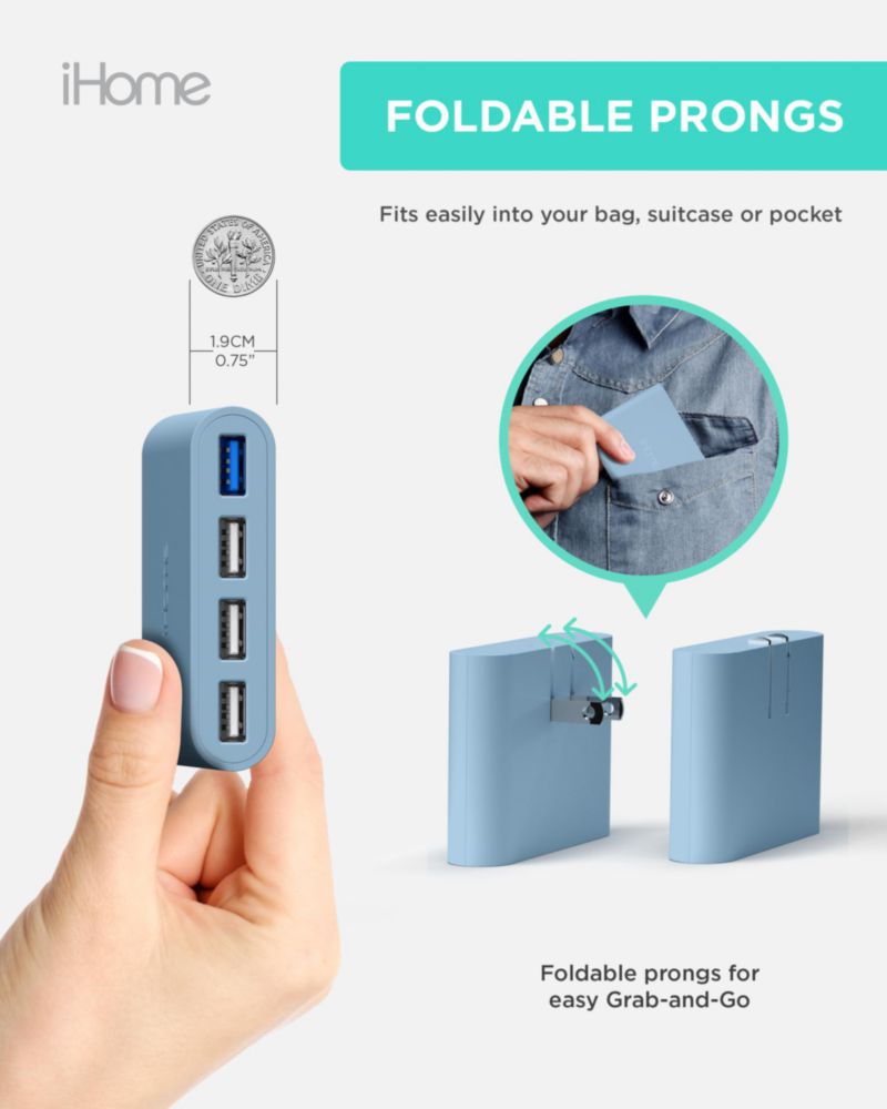 Adaptador de carga iHome Slim cargador de pared USB de 4 puertos