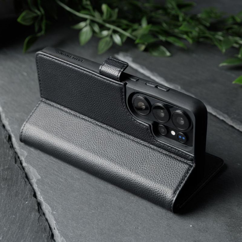 Funda cartera de cuero Snakehive para Galaxy S26 Ultra negra