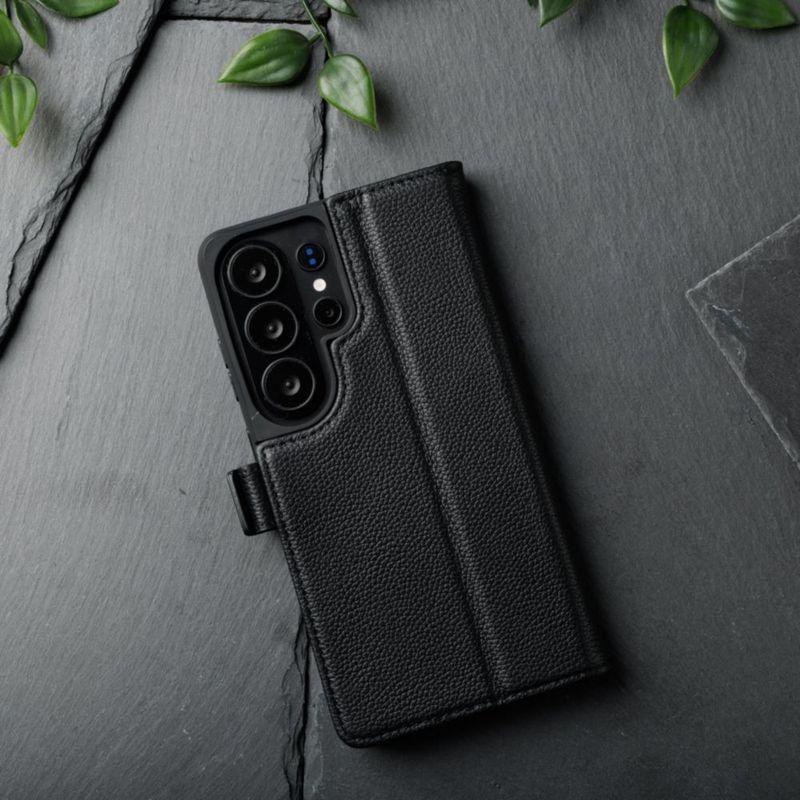 Funda cartera de cuero Snakehive para Galaxy S26 Ultra negra