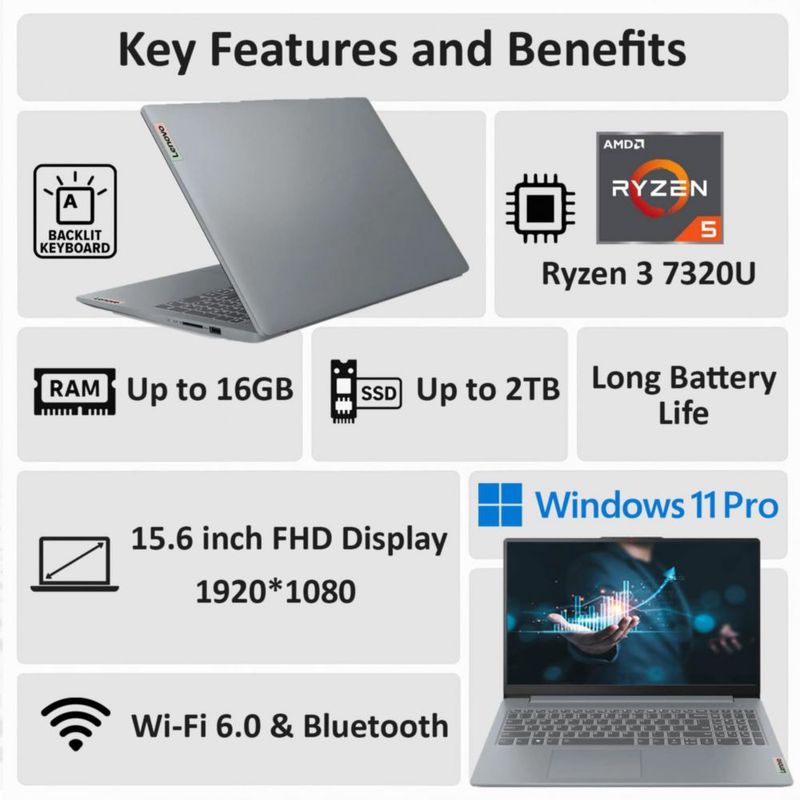Laptop Lenovo V15 Ryzen 3 7320U 16GB 512GB SSD 15.6" FHD