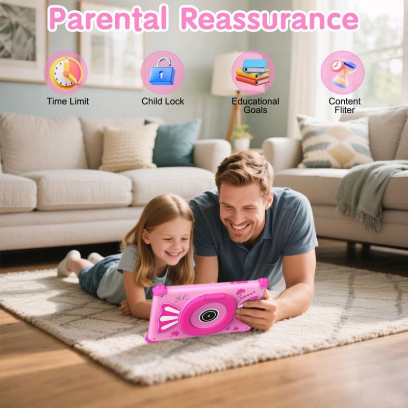 Tablet infantil ascrecem de 7" Android 15 6 GB de RAM 32 GB de almacenamiento color rosa