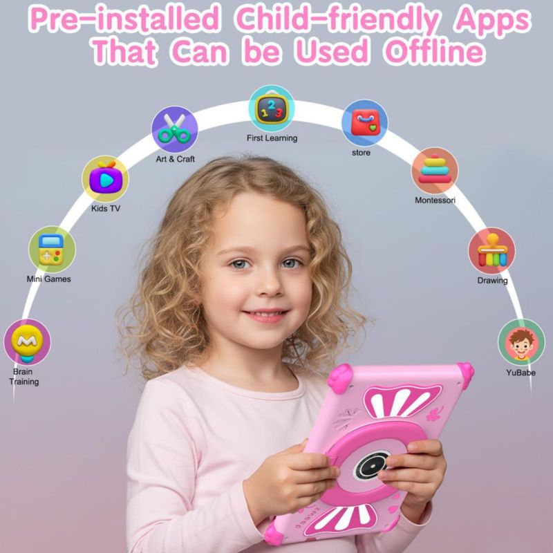 Tablet infantil ascrecem de 7" Android 15 6 GB de RAM 32 GB de almacenamiento color rosa