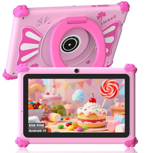 Tablet infantil ascrecem de 7" Android 15 6 GB de RAM 32 GB de almacenamiento color rosa
