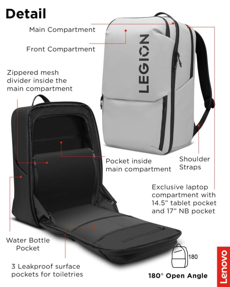 Mochila Lenovo Legion GB800 de 21 L resistente al agua gris