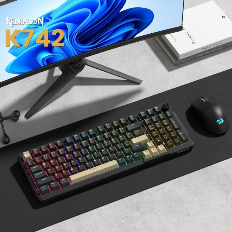 Teclado mecánico inalámbrico Redragon K742 RGB con switches marrones