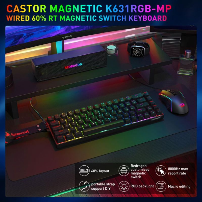 Teclado gamer Redragon K631 HE de 68 teclas con cable e iluminación RGB