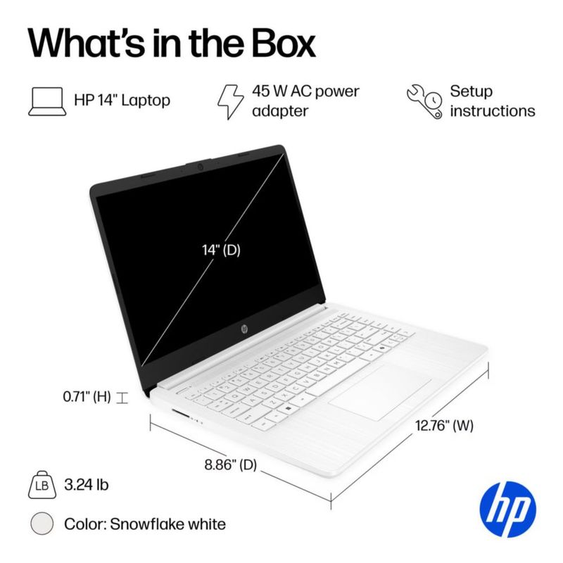 Laptop HP 14" Intel N4500 16 GB RAM 628 GB Win11 Pro