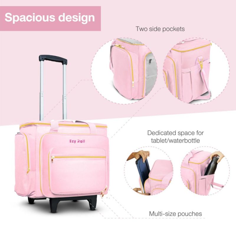 Bolso rodante para profesora Ezy Roll tote grande impermeable rosa