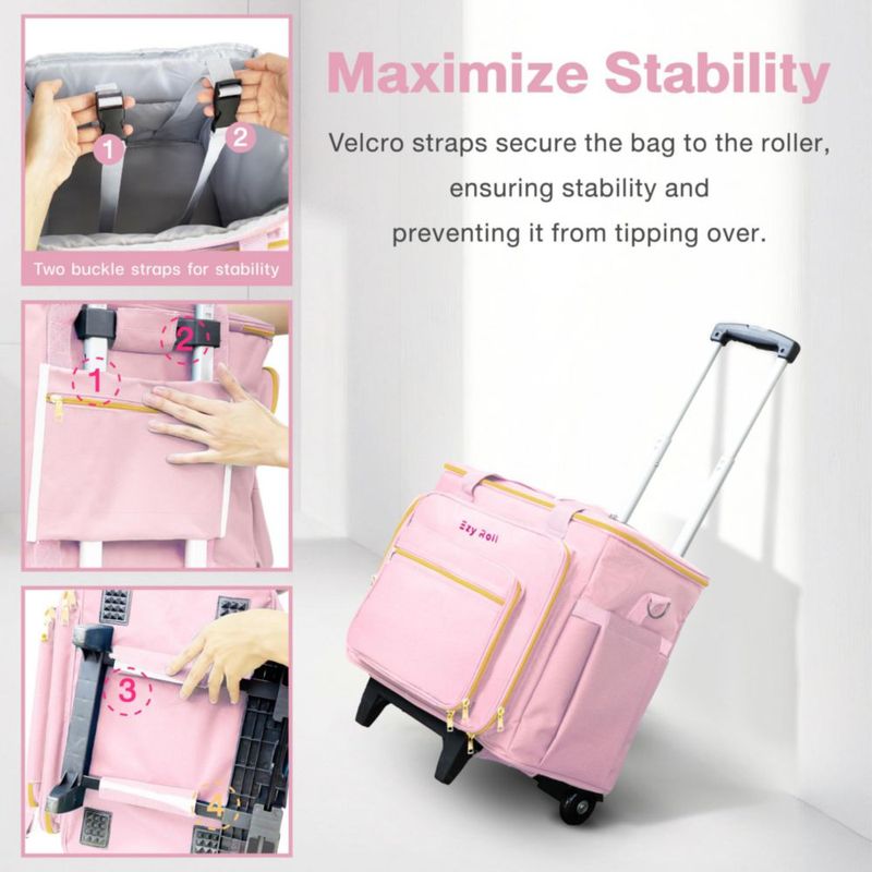 Bolso rodante para profesora Ezy Roll tote grande impermeable rosa