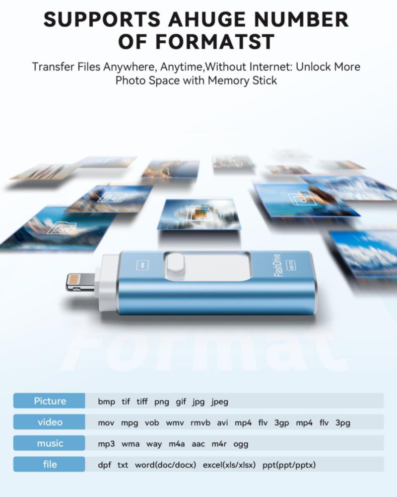 Memoria USB ROSPE de 512 GB certificada MFi con interfaz múltiple