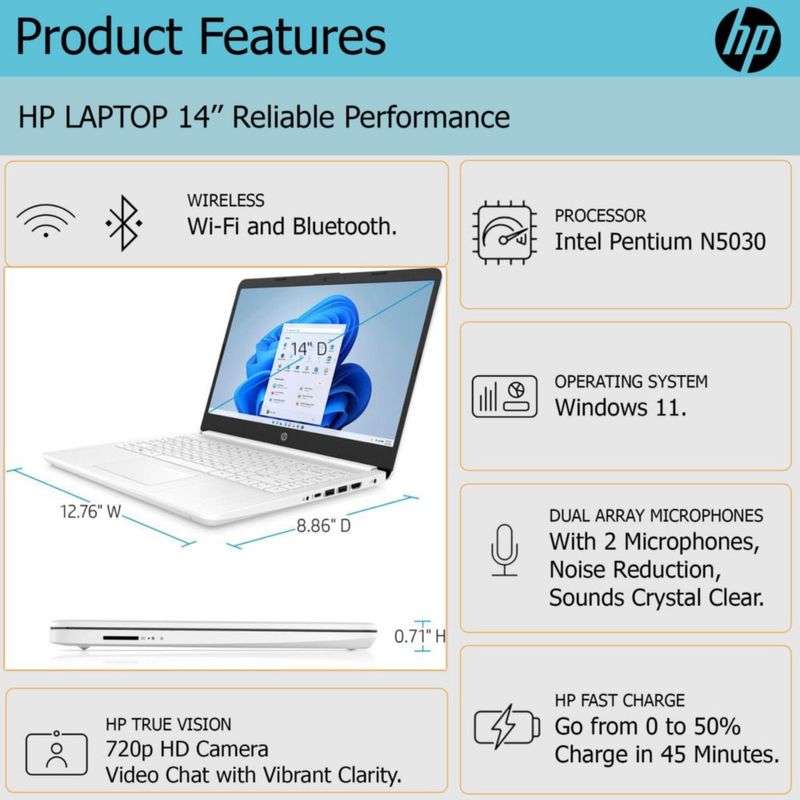 Laptop HP de 14" Intel Pentium 16 GB 128 GB SSD Windows 11