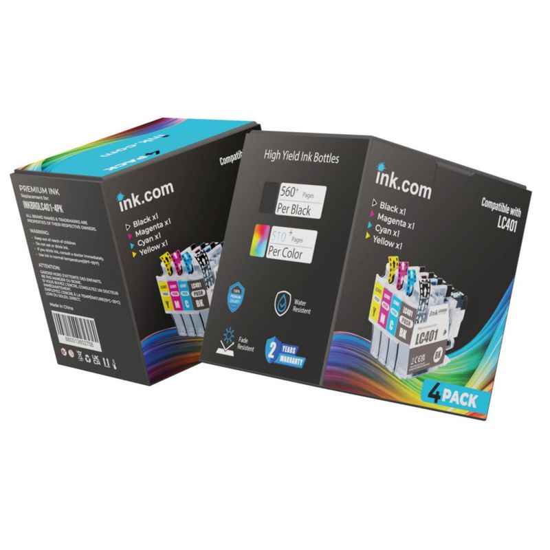 Paquete de 4 cartuchos de tinta LC401XL de Ink.com para impresoras Brother