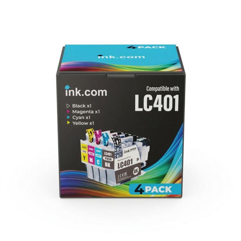 Paquete de 4 cartuchos de tinta LC401XL de Ink.com para impresoras Brother