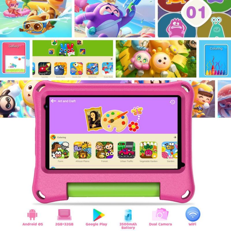 Tablet qunyiCO Y7kids de 7" 2 GB de RAM 32 GB WiFi rosa