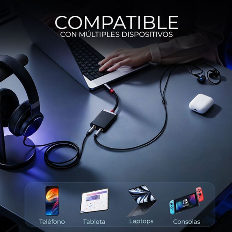 Adaptador xtreme pc gaming audio splitter 3.5mm 1 a 2 control volumen