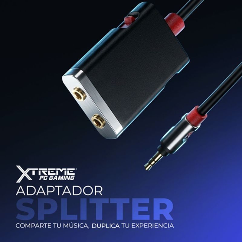Adaptador xtreme pc gaming audio splitter 3.5mm 1 a 2 control volumen