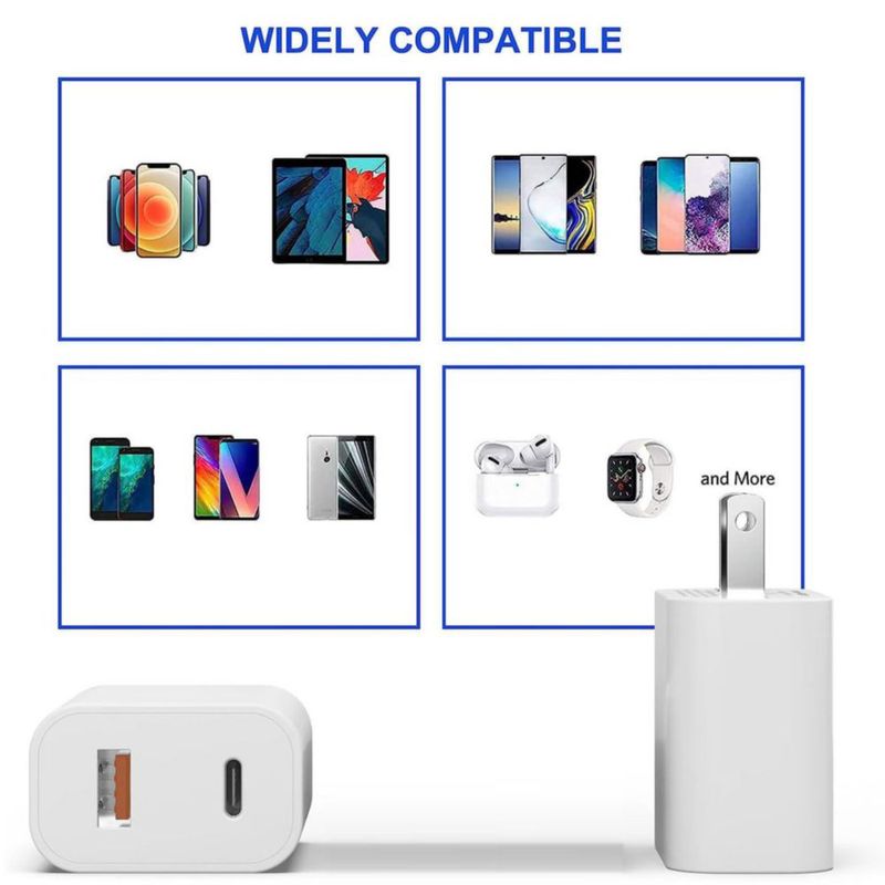 REKNA Cargador rápido USB-C y USB-A de 20W paquete de 4