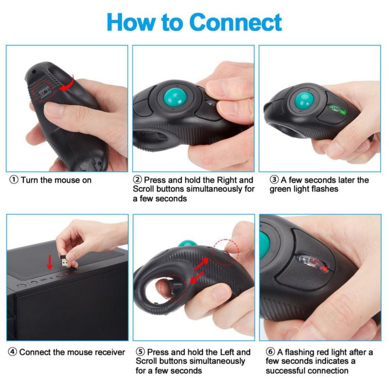 Mouse trackball inalámbrico USB de mano welspo