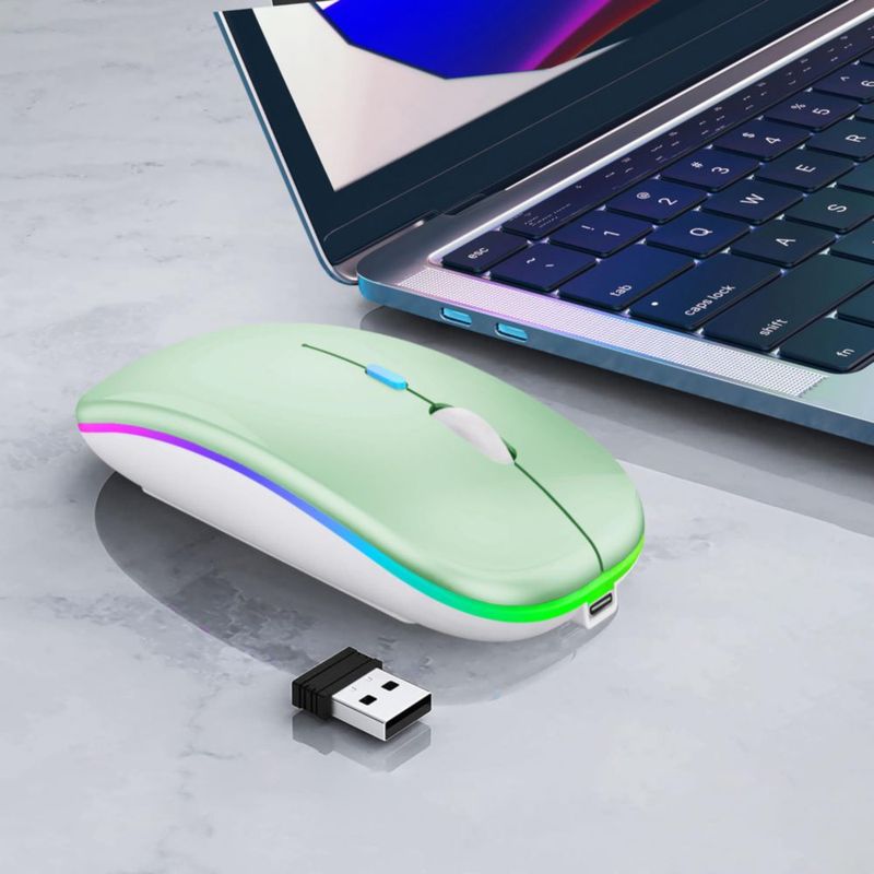 Mouse inalámbrico WREANU de doble modo recargable LED verde