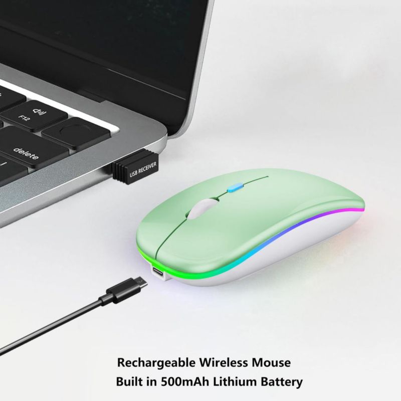 Mouse inalámbrico WREANU de doble modo recargable LED verde