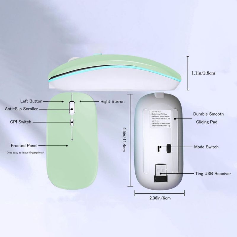 Mouse inalámbrico WREANU de doble modo recargable LED verde