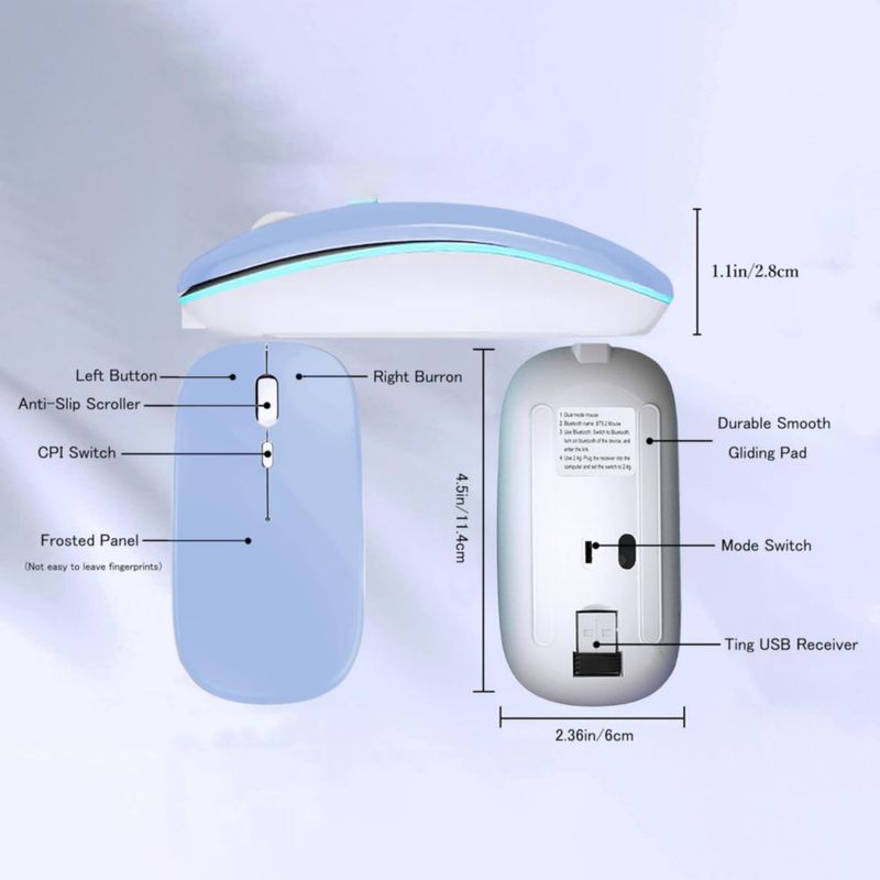 Mouse inalámbrico WREANU BT5.2 2.4G recargable con LED